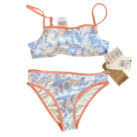 NWT Billabong Girls Floral Bikini Set UPF 50+ Chambray Now Blue Size 10 - Picture 4 of 7
